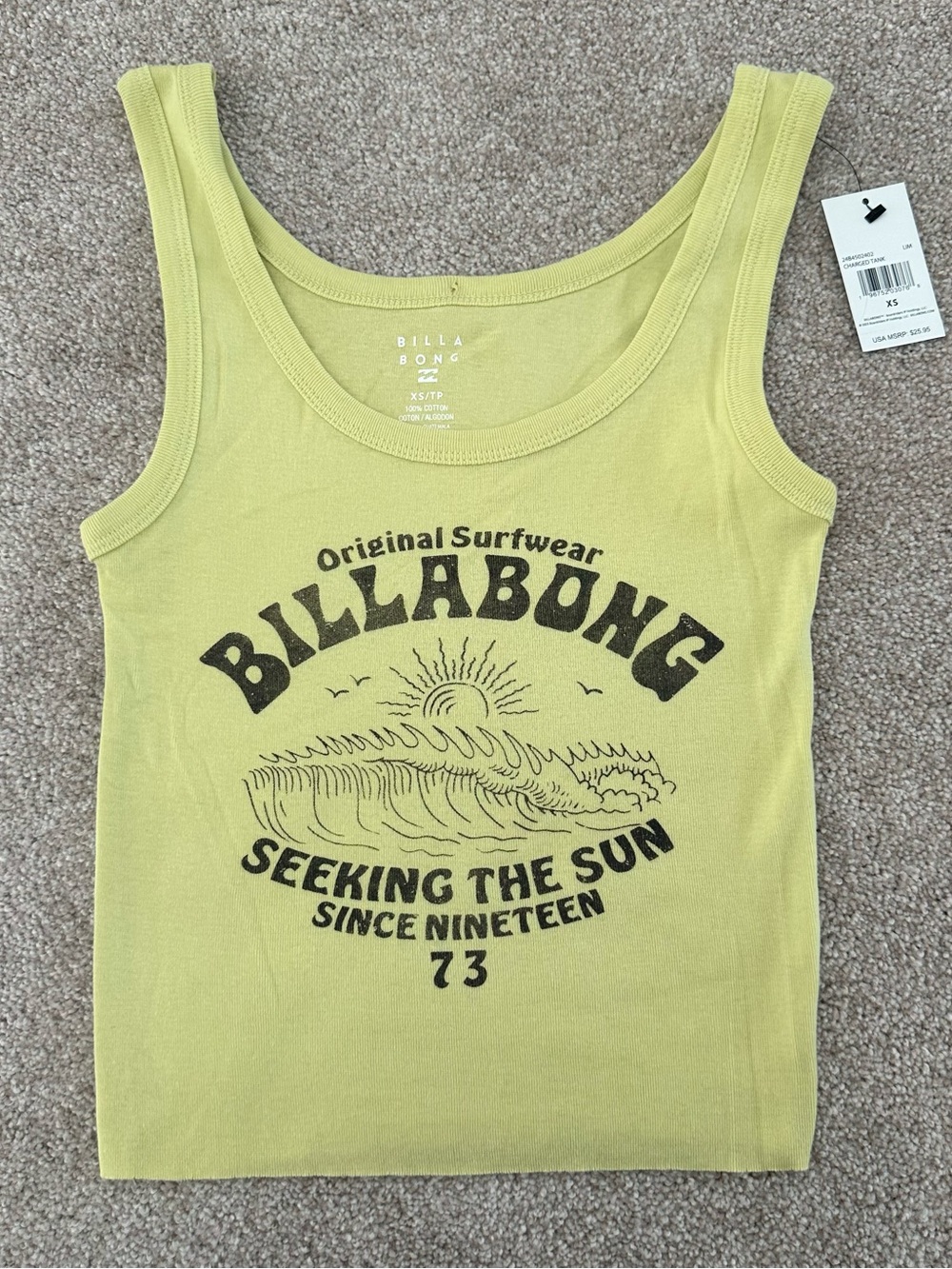 Billabong Light Yellow Logo Tank Top **NWT**